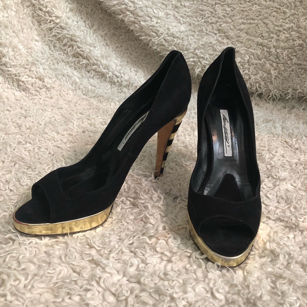 Brian Atwood Striped Peep Toe Pumps - Picture 2 of 4